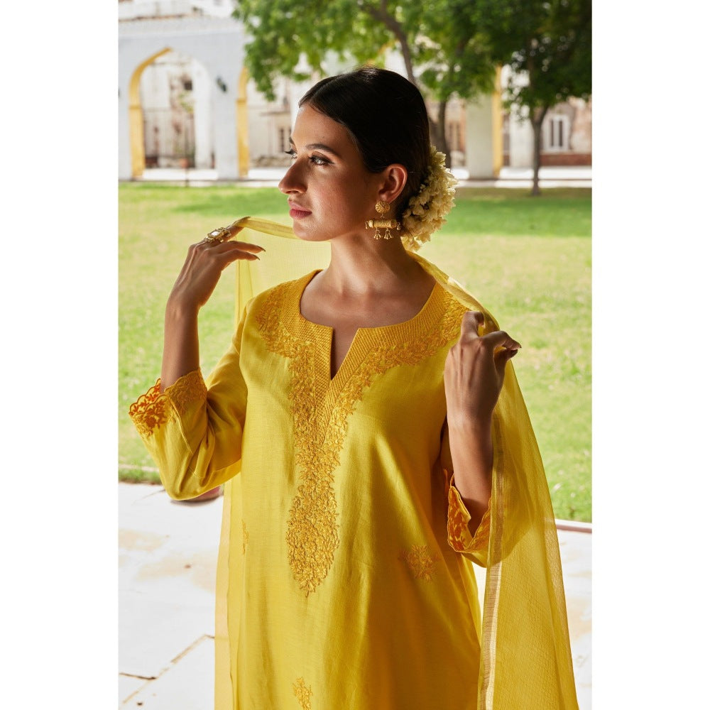 CHARU MAKKAR Yellow Kurta with Palazzo & Dupatta (Set of 3)