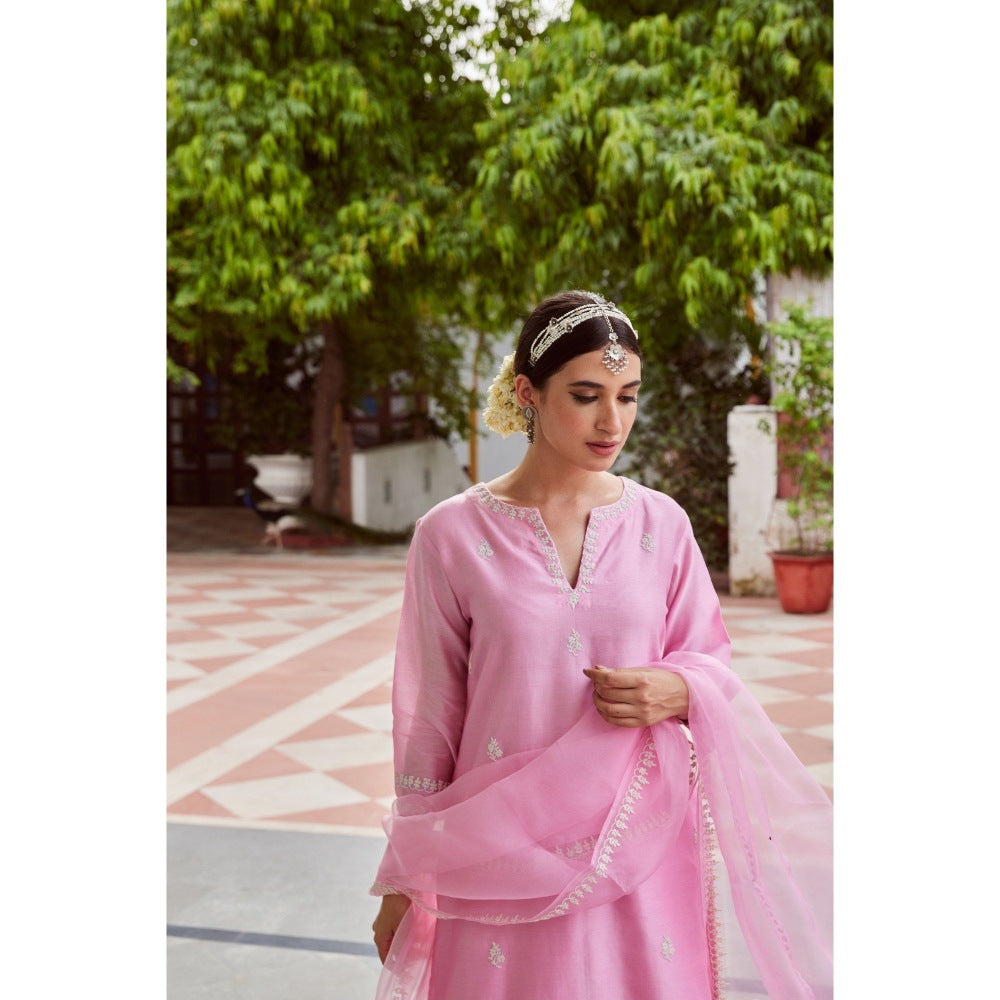 CHARU MAKKAR Light Pink Kurta with Palazzo & Dupatta (Set of 3)