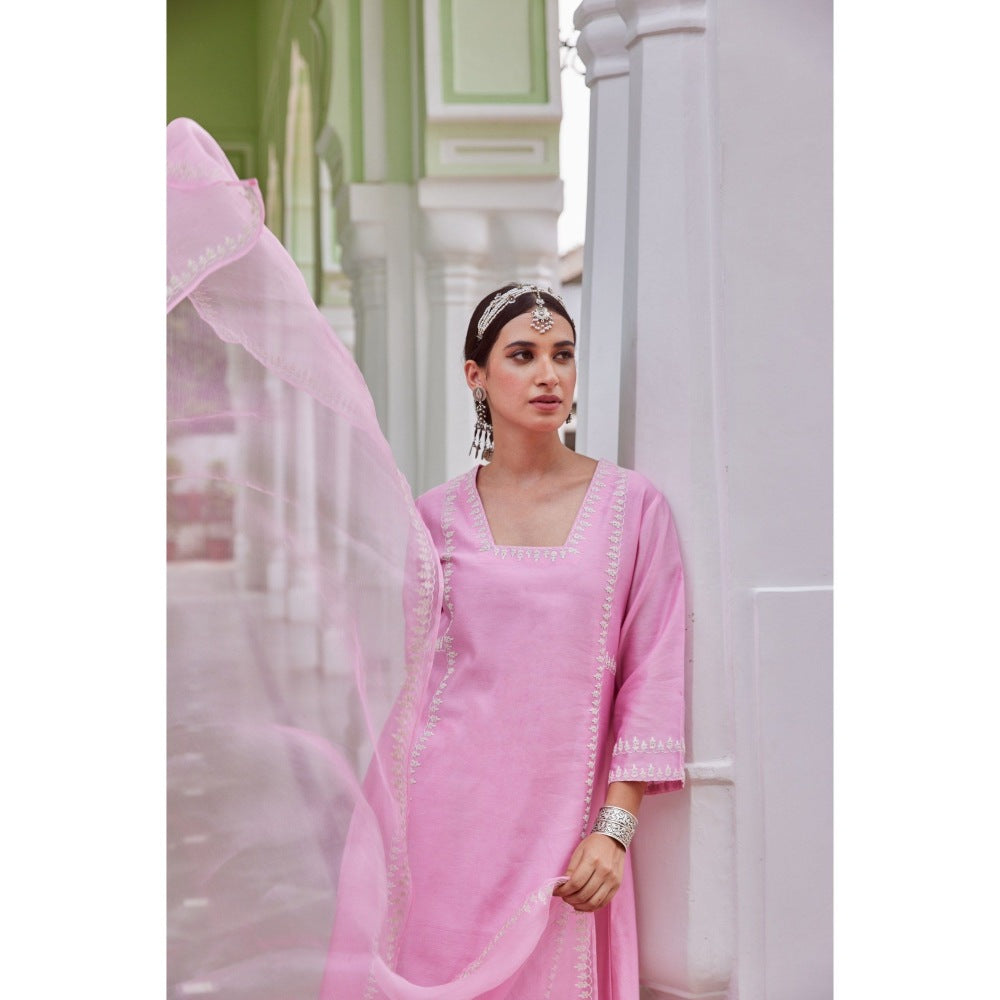 CHARU MAKKAR Light Pink Kurta with Palazzo & Dupatta (Set of 3)