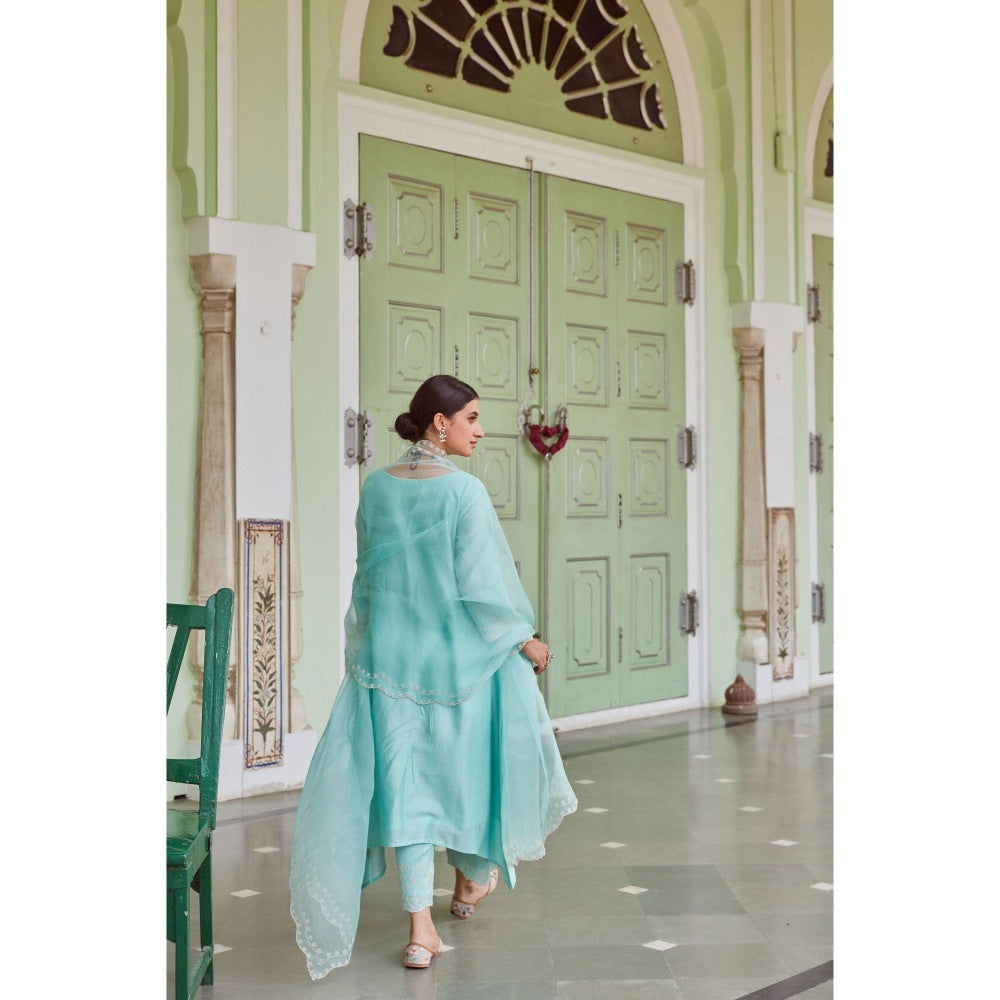 CHARU MAKKAR Blue Kurta with Palazzo & Dupatta (Set of 3)