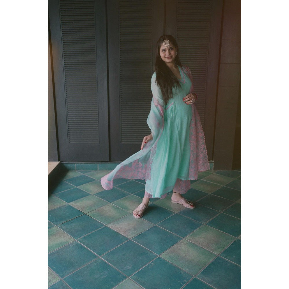 CHARU MAKKAR Blue Kurta with Palazzo & Dupatta (Set of 3)