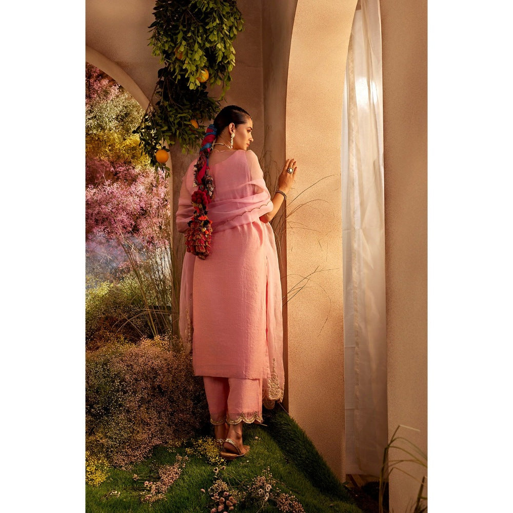CHARU MAKKAR Light Pink Kurta with Palazzo & Dupatta (Set of 3)