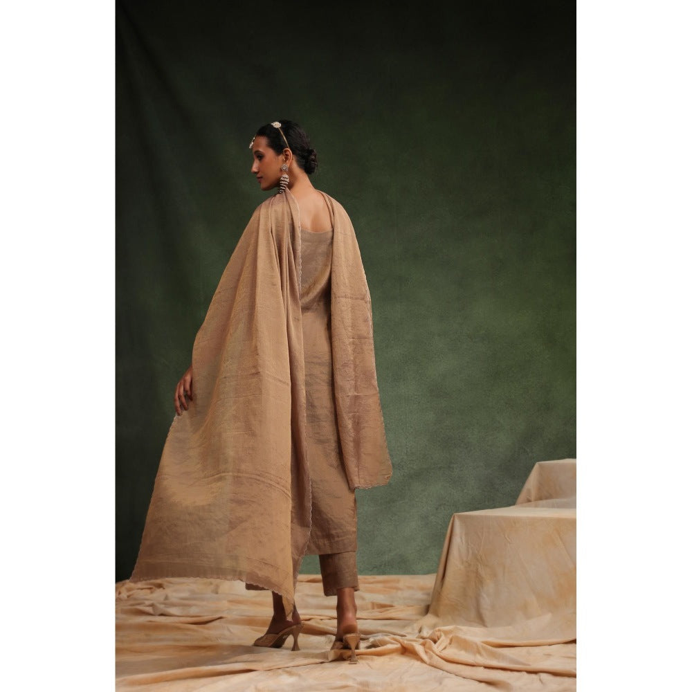 CHARU MAKKAR Taupe Fall In Love Kurta with Pant and Dupatta (Set of 3)