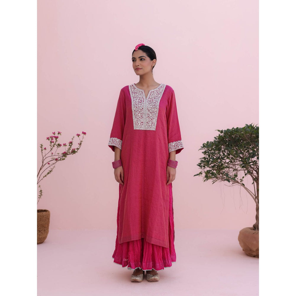CHARU MAKKAR Misha Rani Pink Kurta with Skirt and Dupatta (Set of 3)