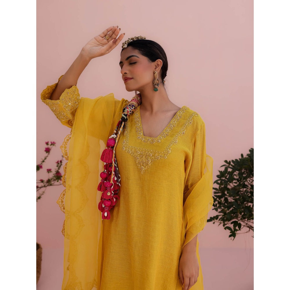 CHARU MAKKAR Myra Mustard Kurta with Palazzo and Dupatta (Set of 3)