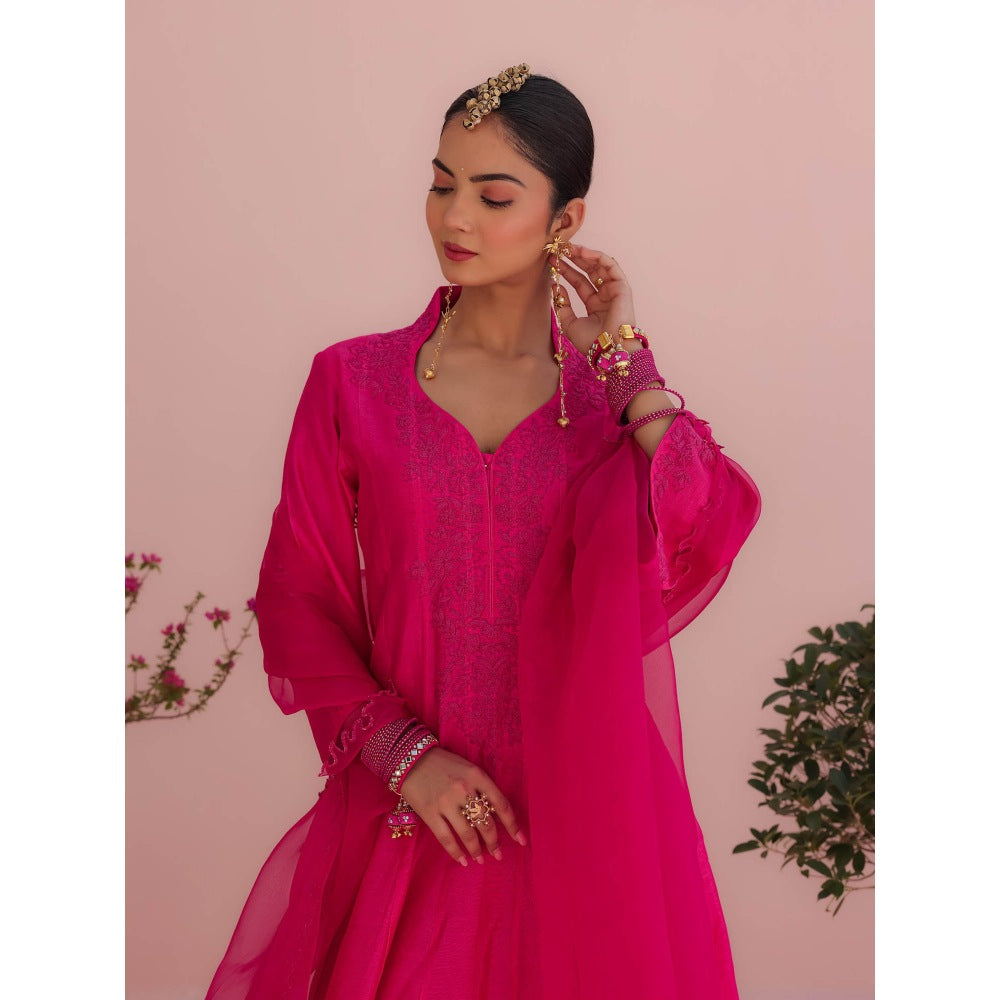 CHARU MAKKAR Roop Rani Pink Kurta with Pant and Dupatta (Set of 3)