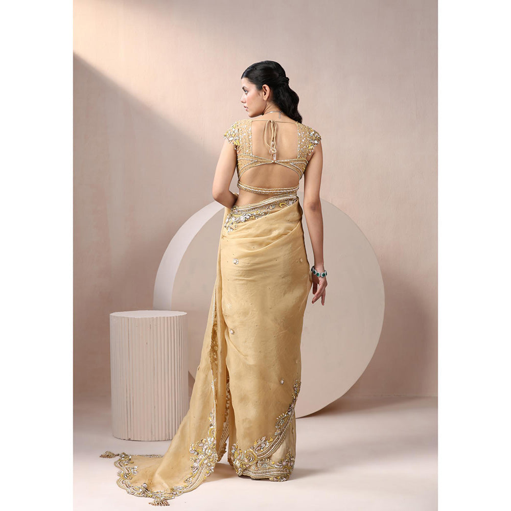 CHAASHNI BY MAANSI & KETAN Yellow Embellished Organza Saree with Stitched Blouse