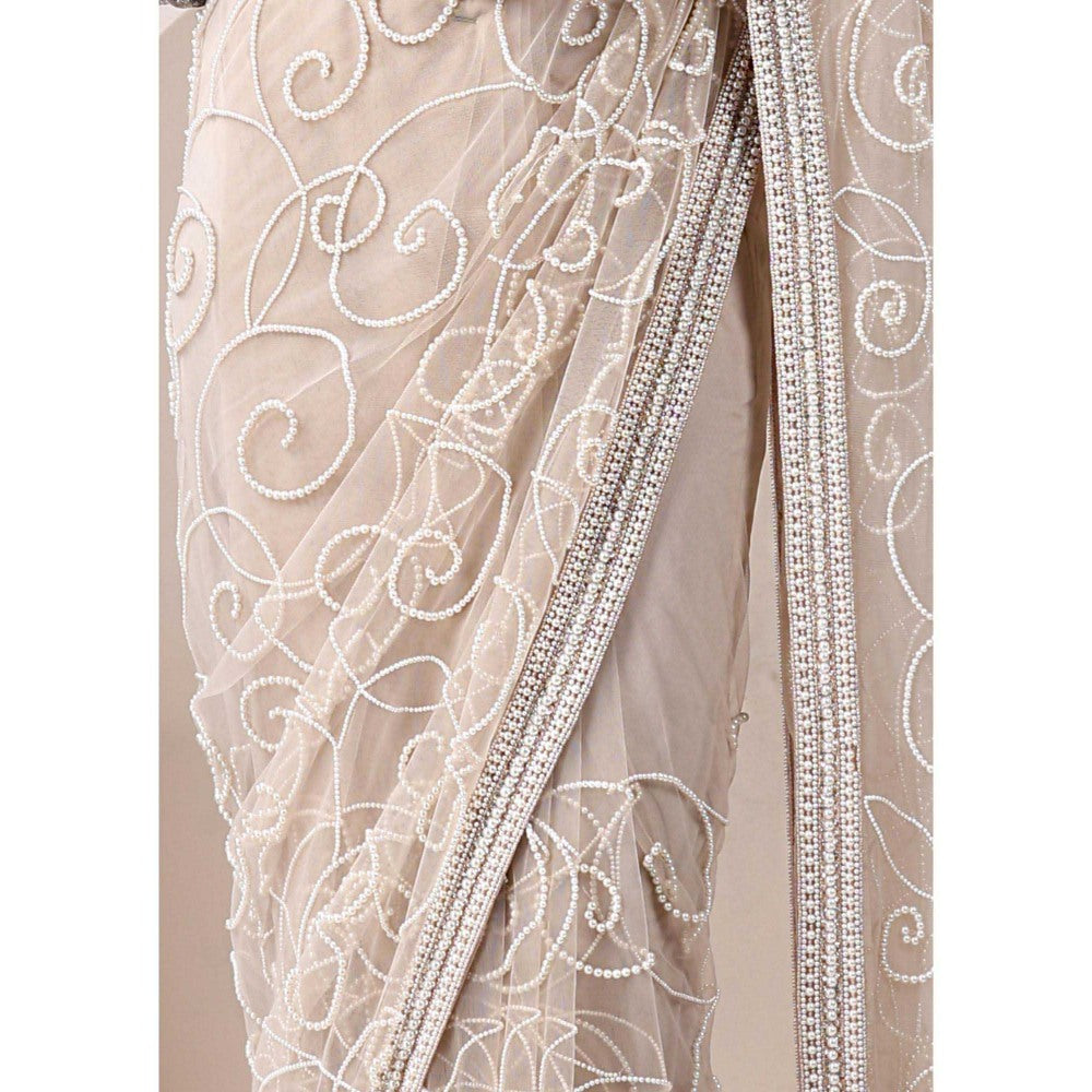 CHAASHNI BY MAANSI & KETAN Ivory Embellished Net Saree with Stitched Blouse
