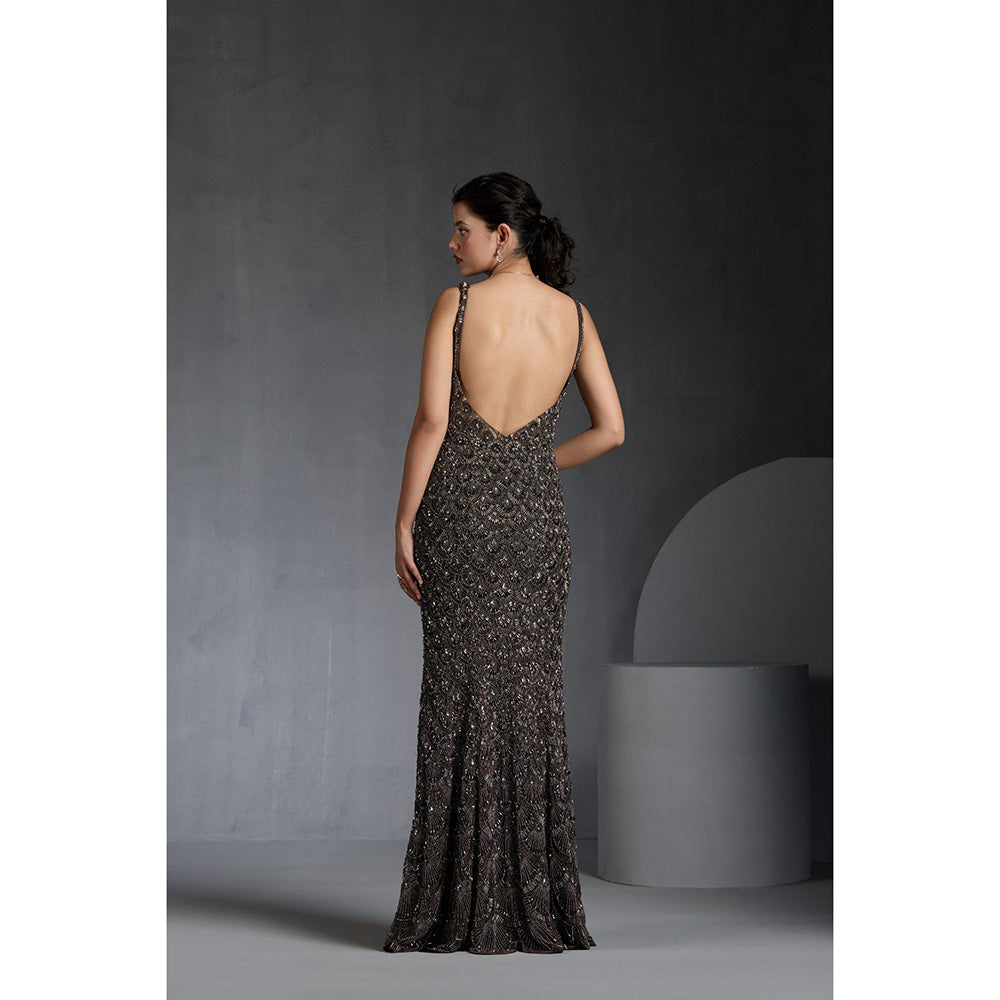 CHAASHNI BY MAANSI & KETAN Grey Sequins Embellished Gown