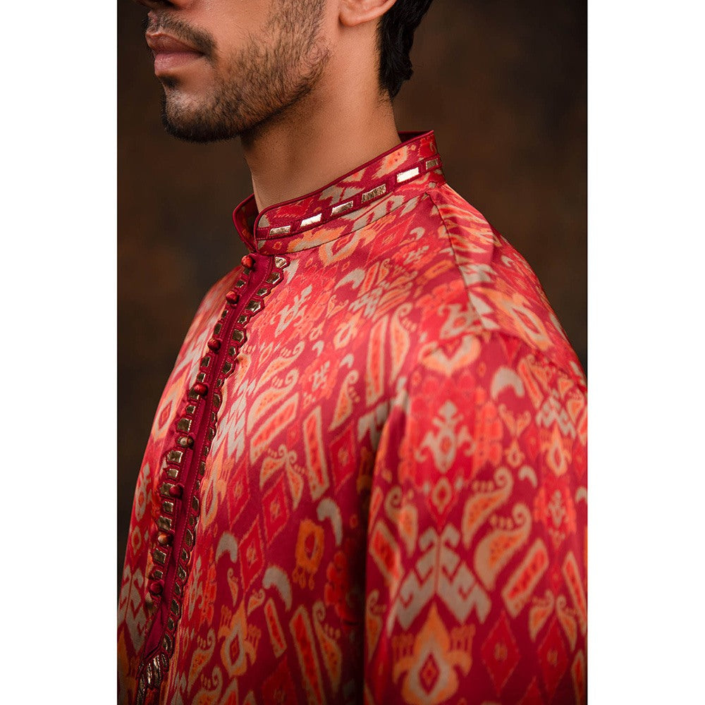 CHAR CHAAND Red Ikat Harmony Kurta