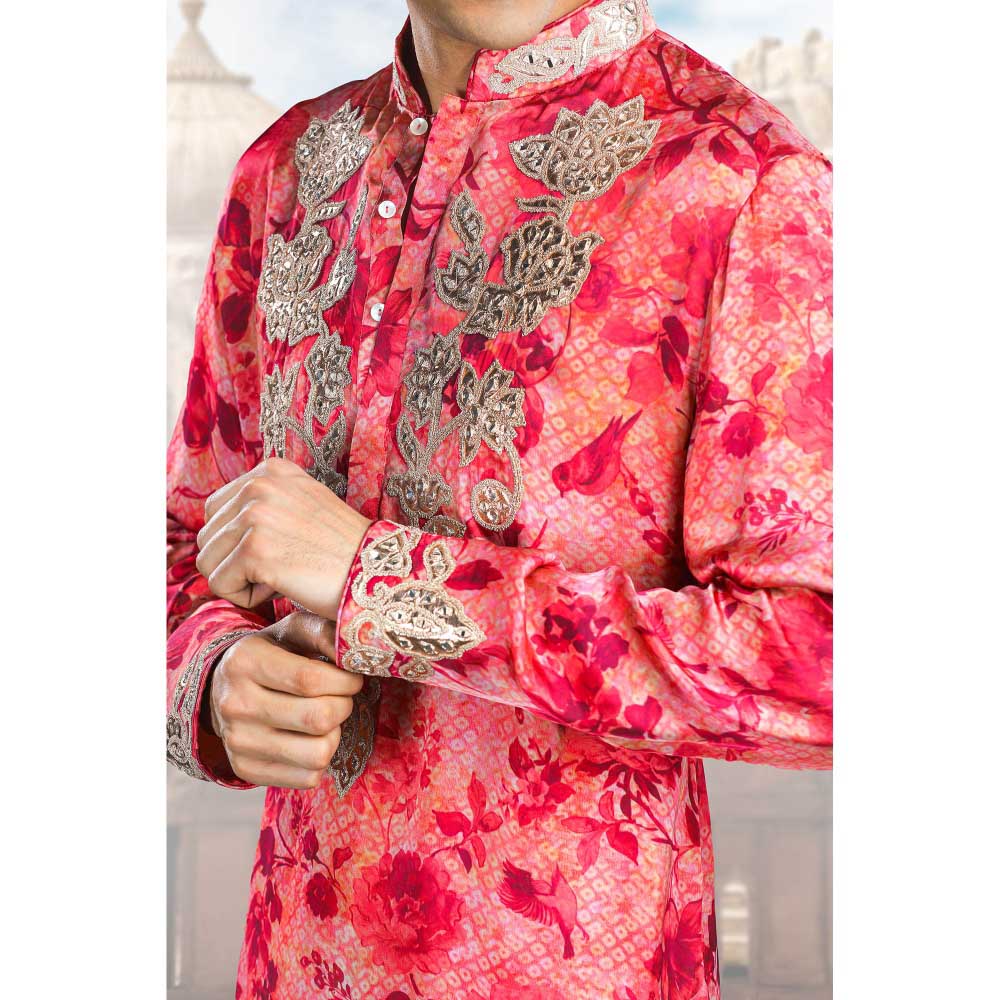 CHAR CHAAND Floral Embellished Rani Pink Kurta