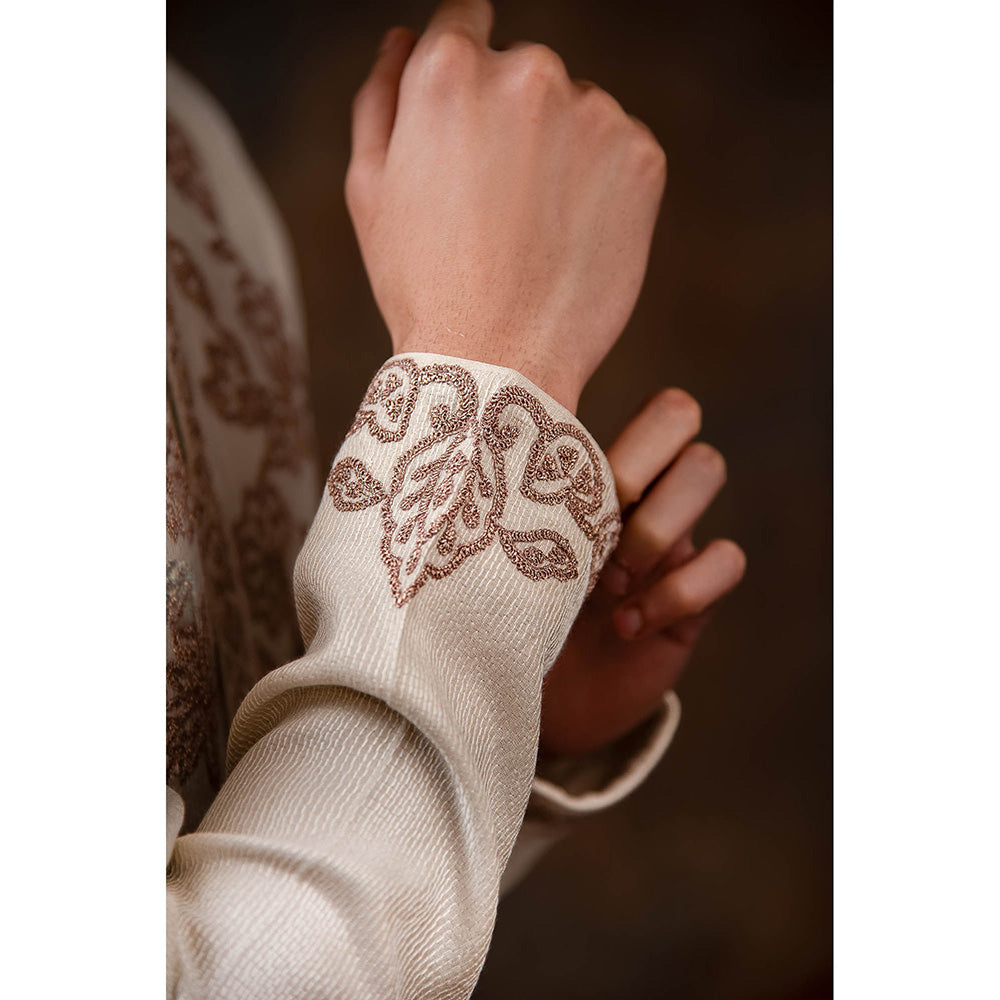 CHAR CHAAND Beige Floral Kurta for Men