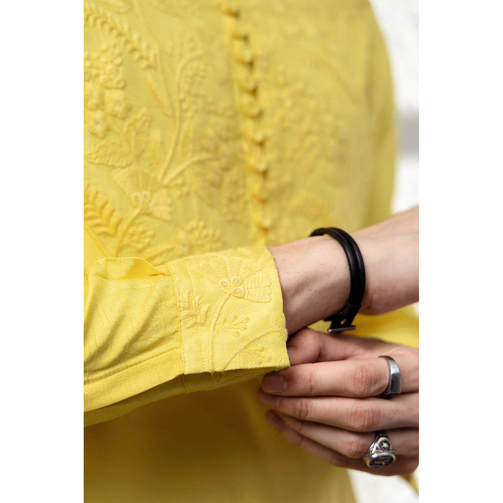 CHAR CHAAND Canary Yellow Embroidered Kurta