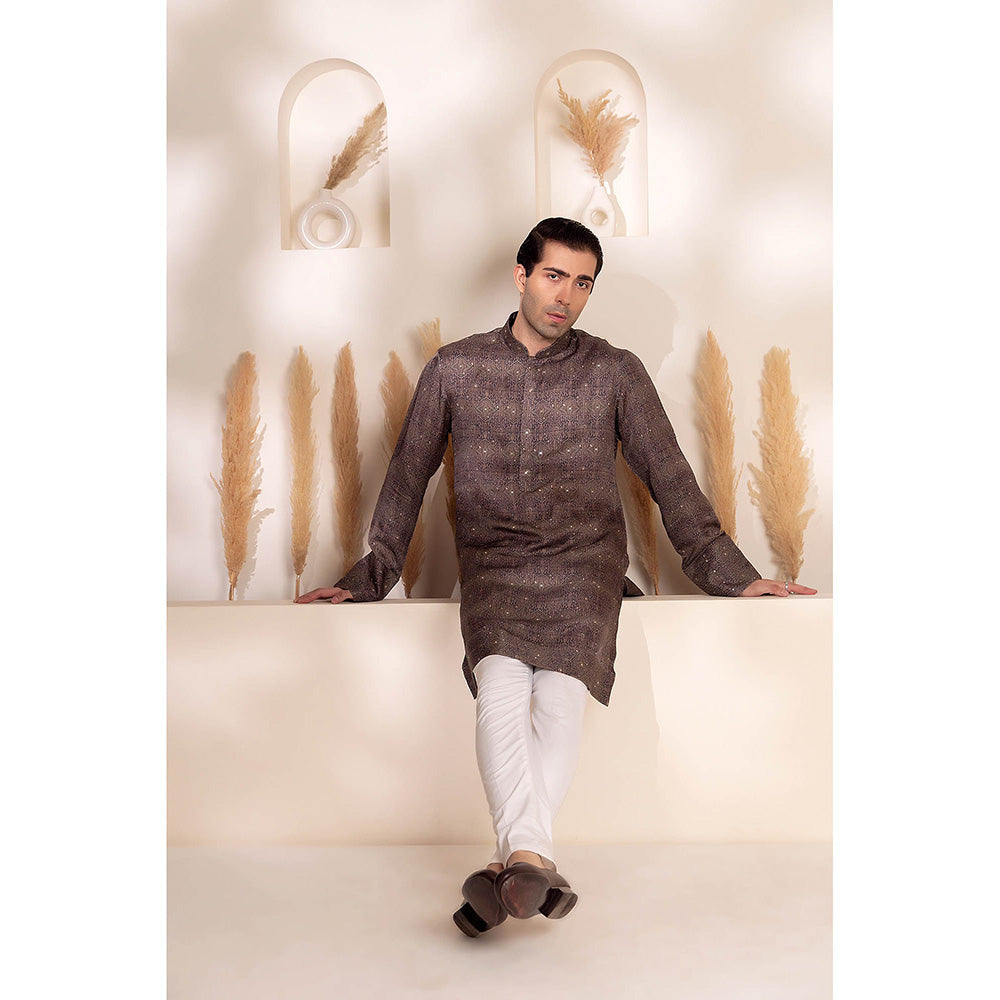 CHAR CHAAND Charcoal Geometric Printed Kurta