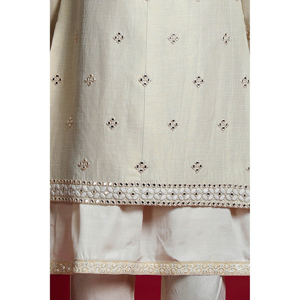 CHAR CHAAND White Mirror Embellished Sherwani Set