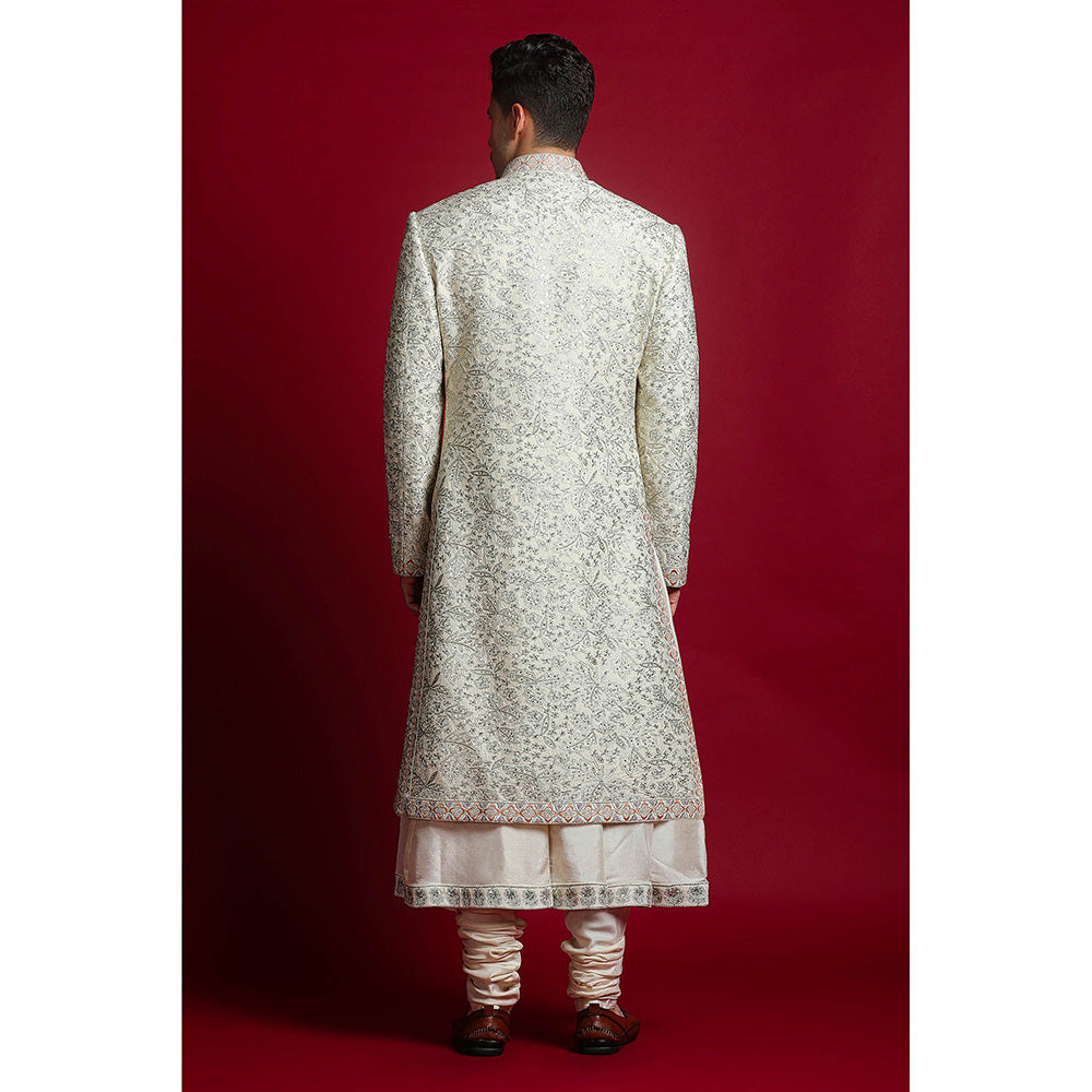 CHAR CHAAND White Royal Embroidered Sherwani Set