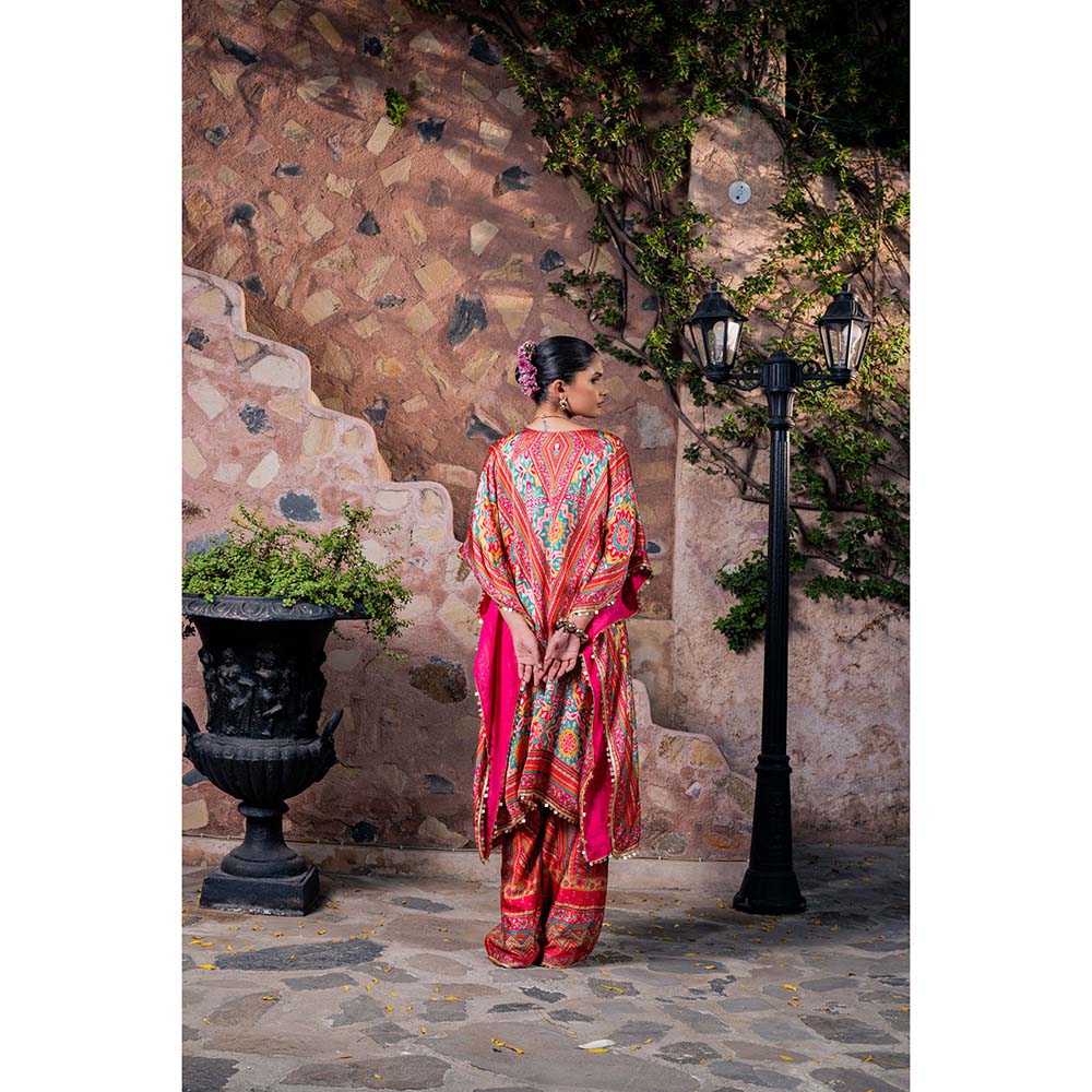 CHAR CHAAND Women Satin Printed Multi-Color Kaftan with Pant