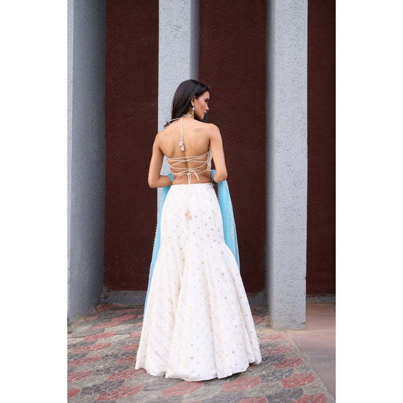 Chamee and Palak Ivory Anaisa Lehenga with Blouse and Dupatta (Set of 3)