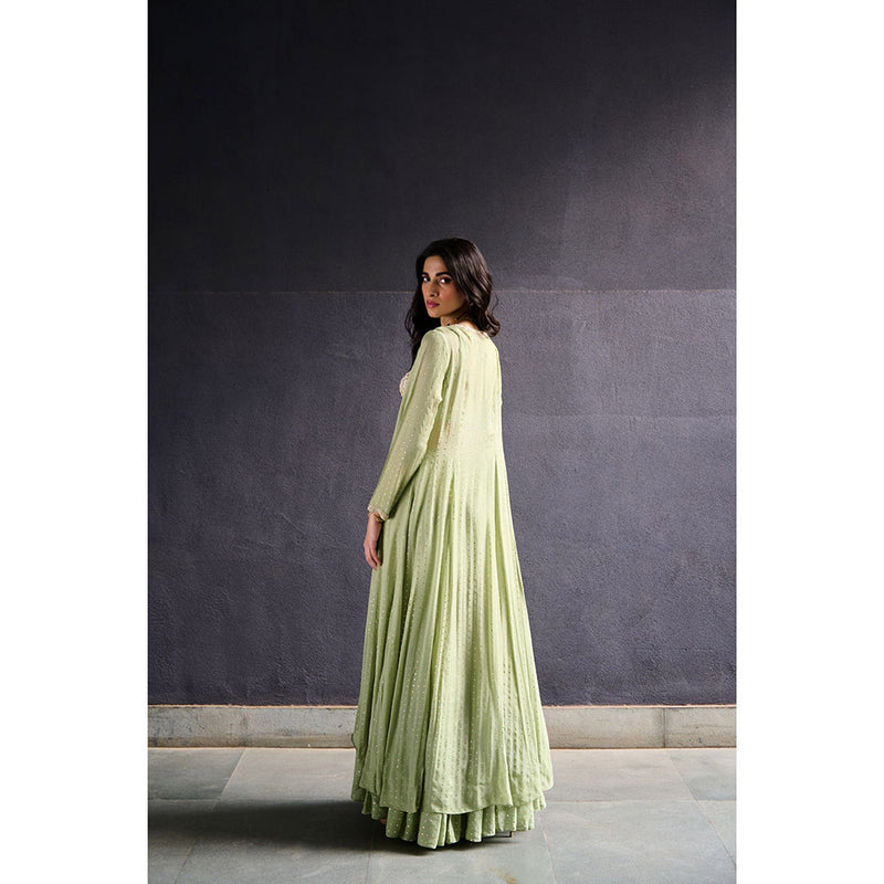 Chamee and Palak Mysa Jacket Olive Jacket with Bustier and Sharara (Set of 3)