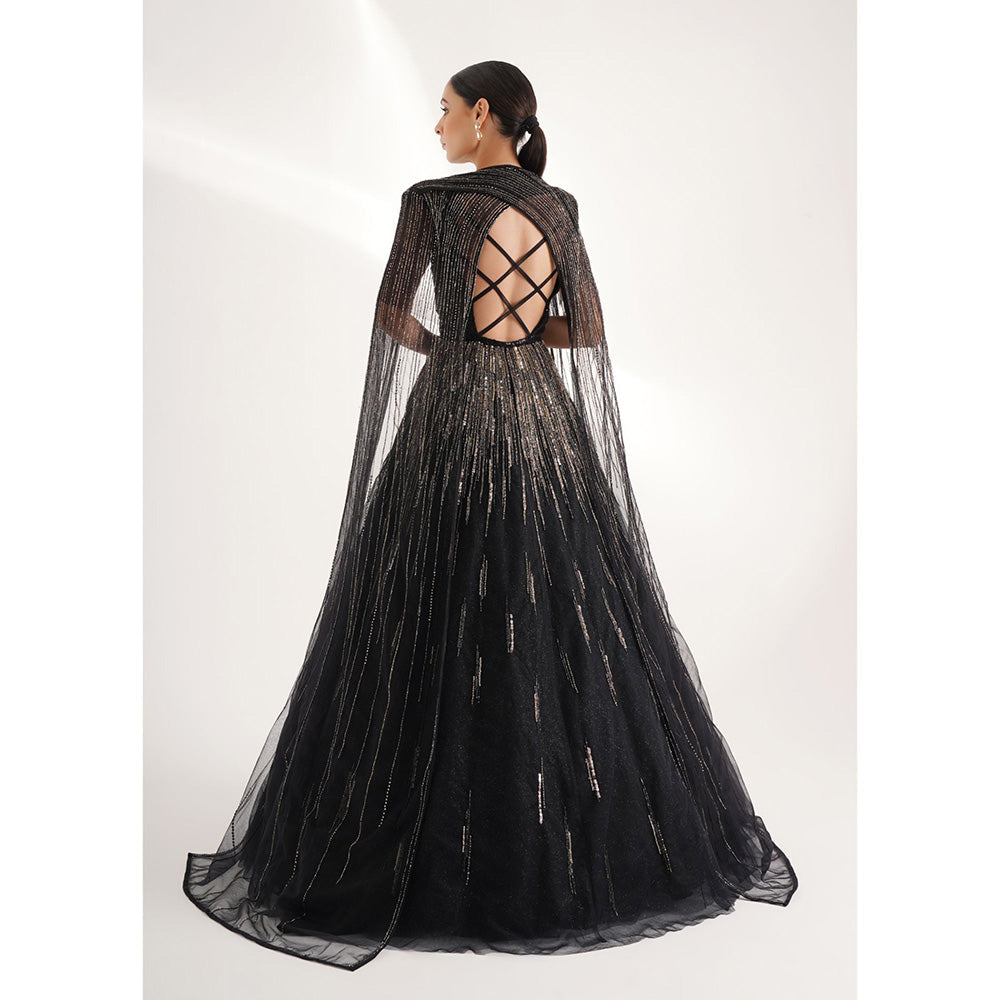 CHAASHNI BY MAANSI & KETAN Black Embellished Gown (Set of 2)