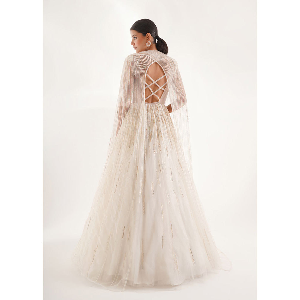 CHAASHNI BY MAANSI & KETAN White Embellished Gown and Cape (Set of 2)