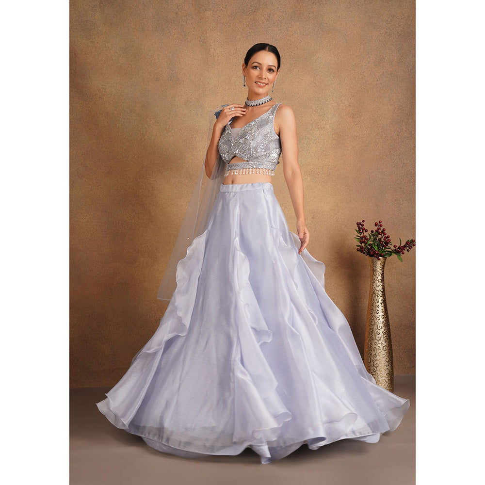 CHAASHNI BY MAANSI & KETAN Embellished Purple Lehenga With Blouse And Dupatta (Set of 3)