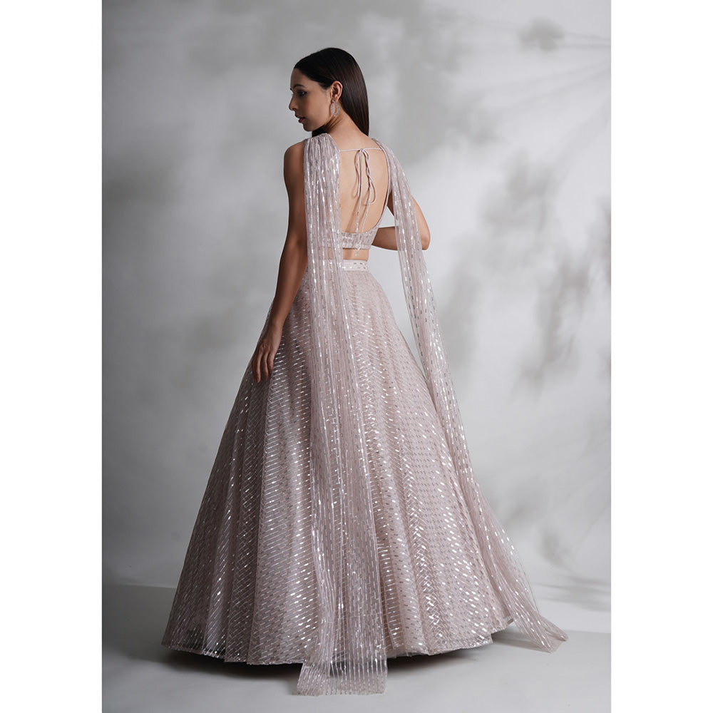 CHAASHNI BY MAANSI & KETAN Lavender Blouse With Lehenga And Attached Dupatta (Set of 2)