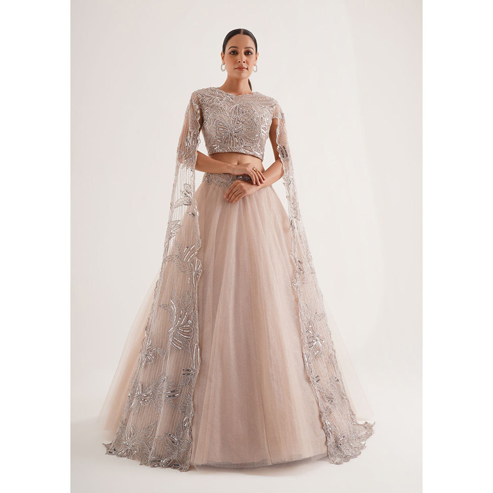 CHAASHNI BY MAANSI & KETAN Nude Lehenga And Blouse With Attached Cape (Set of 2)
