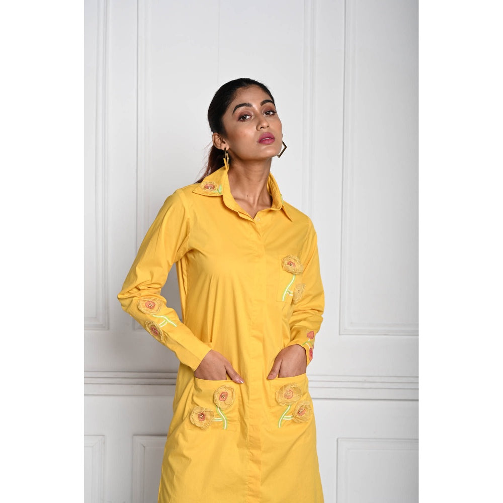 September Spring Yellow 3D Flower Shirt Style Dress