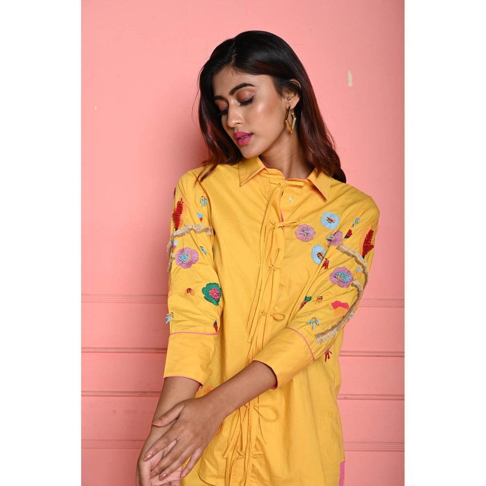 September Spring Yellow The Coral Reef Embroidered Co-Ord (Set of 2)