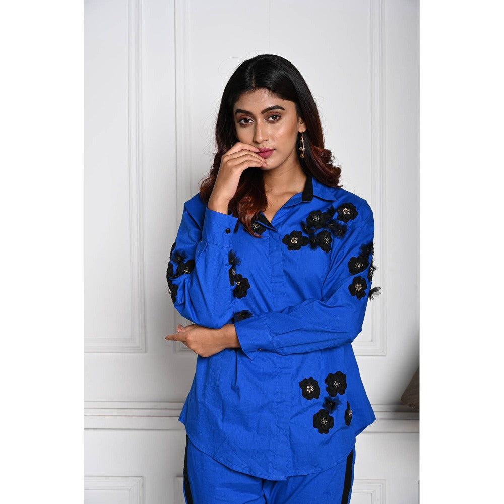 September Spring Applique Blue Embroidered Co-Ord (Set of 2)
