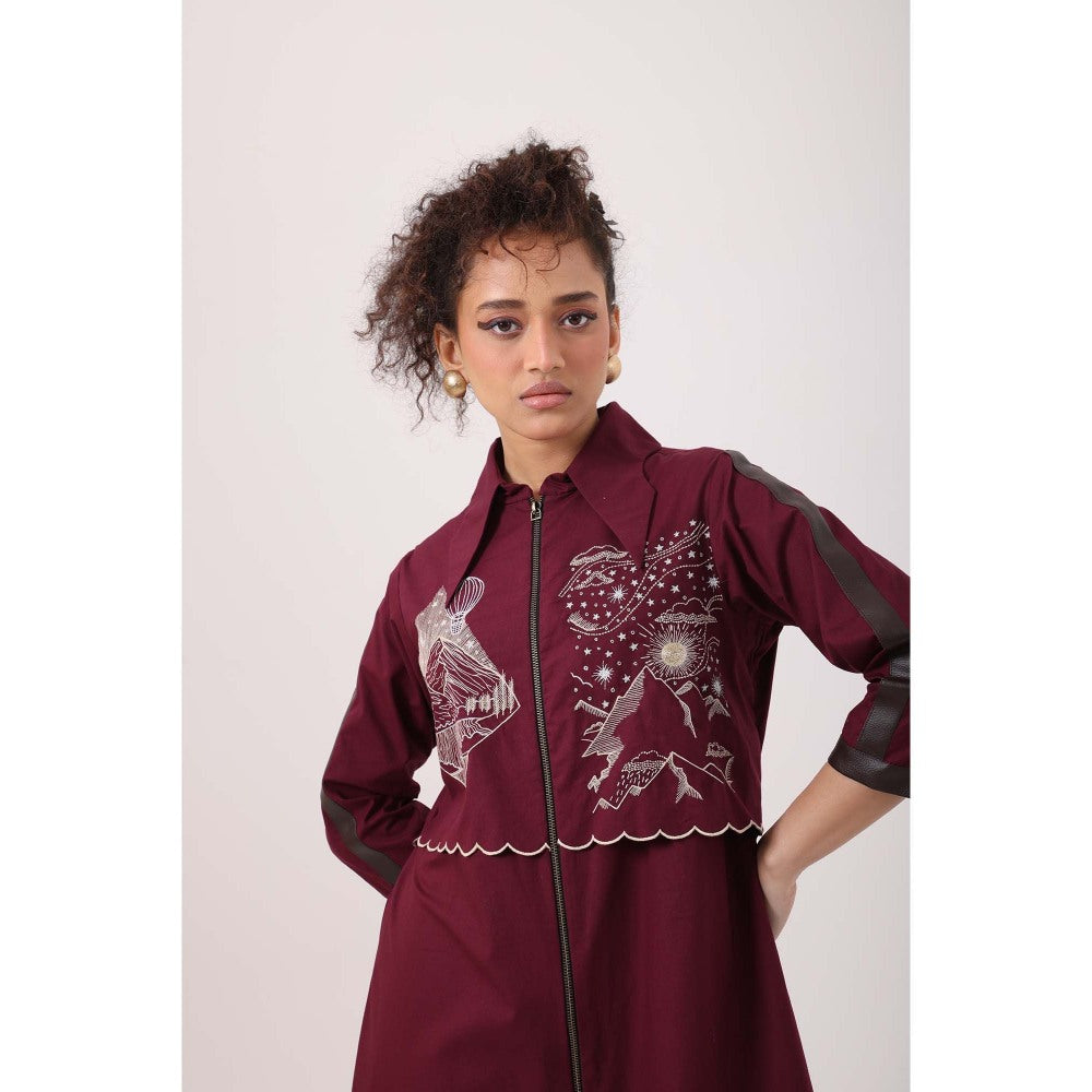 September Spring Wine Mountain Scallop Dress - Burgundy