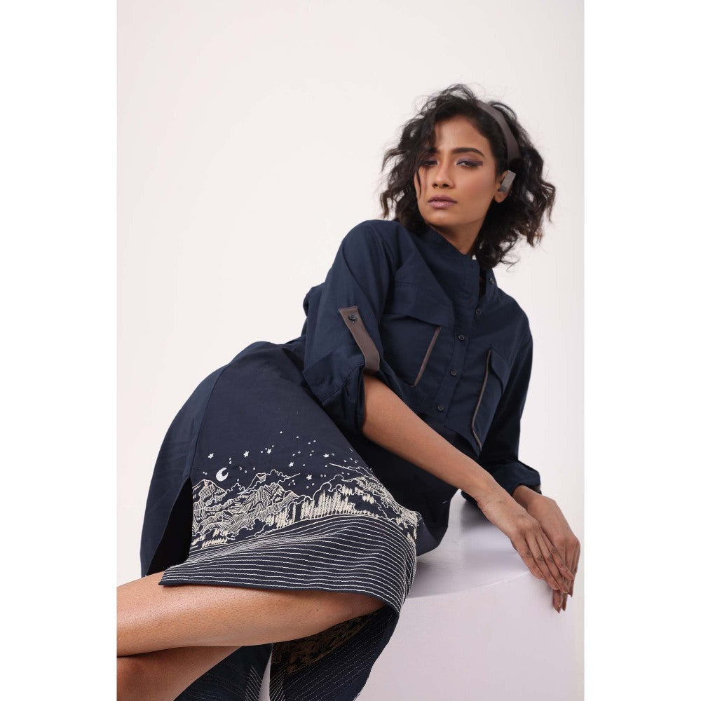 September Spring Navy Landscape Dress - Navy Blue