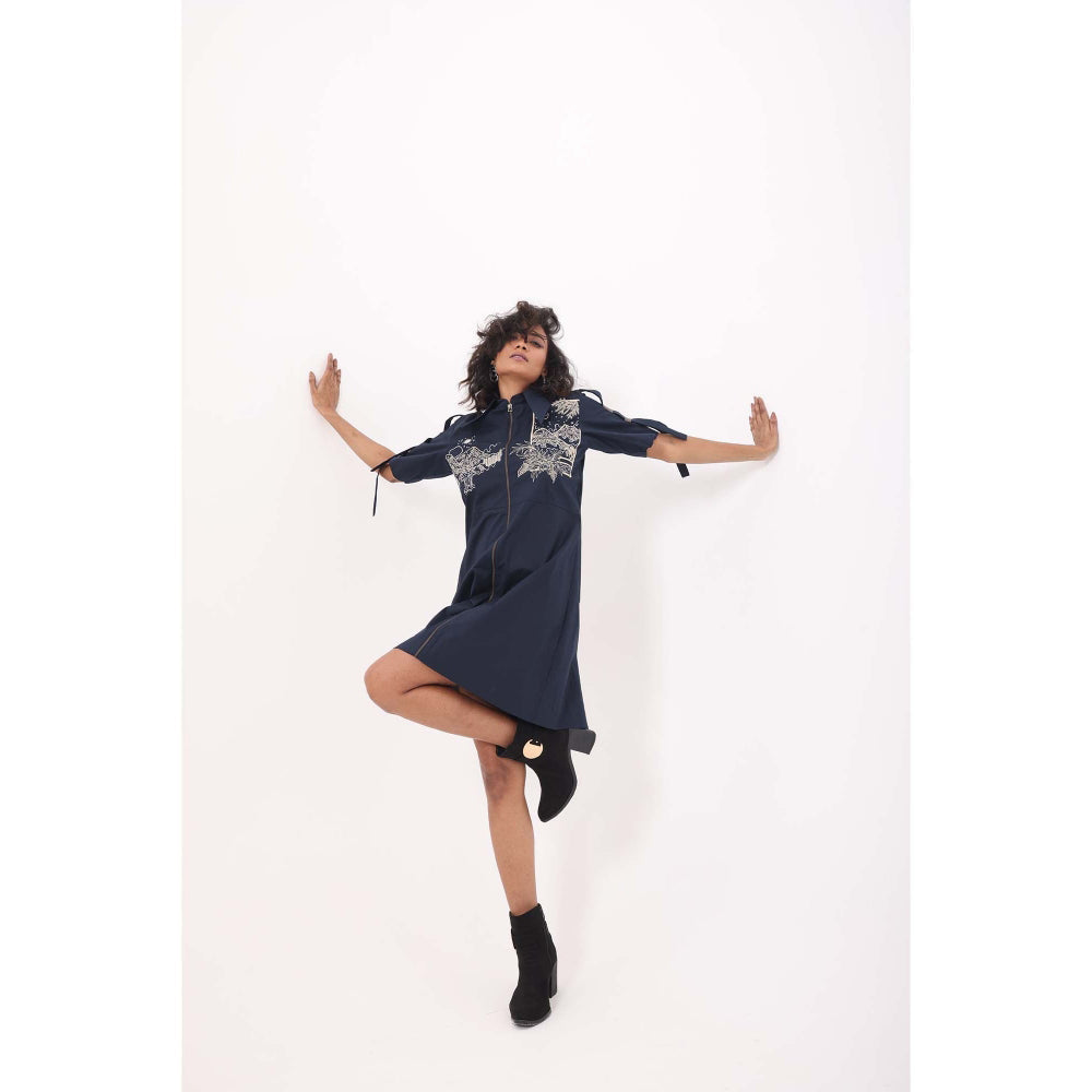 September Spring Navy Mountain Straight Dress - Navy Blue