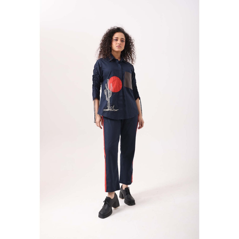 September Spring Navy Orange Cactus Co-Ord Set - Navy Blue