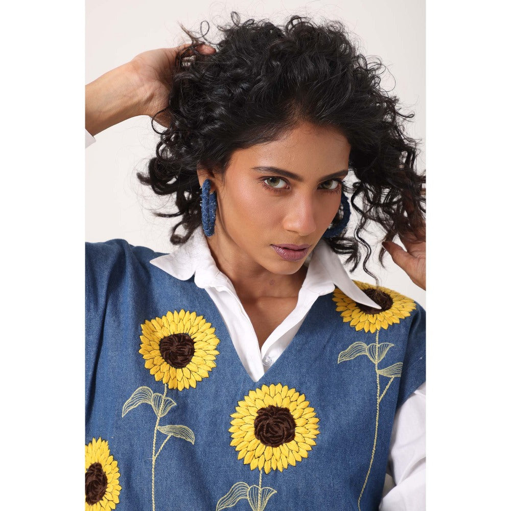 September Spring Sunflower Vest Top with Shorts - Blue