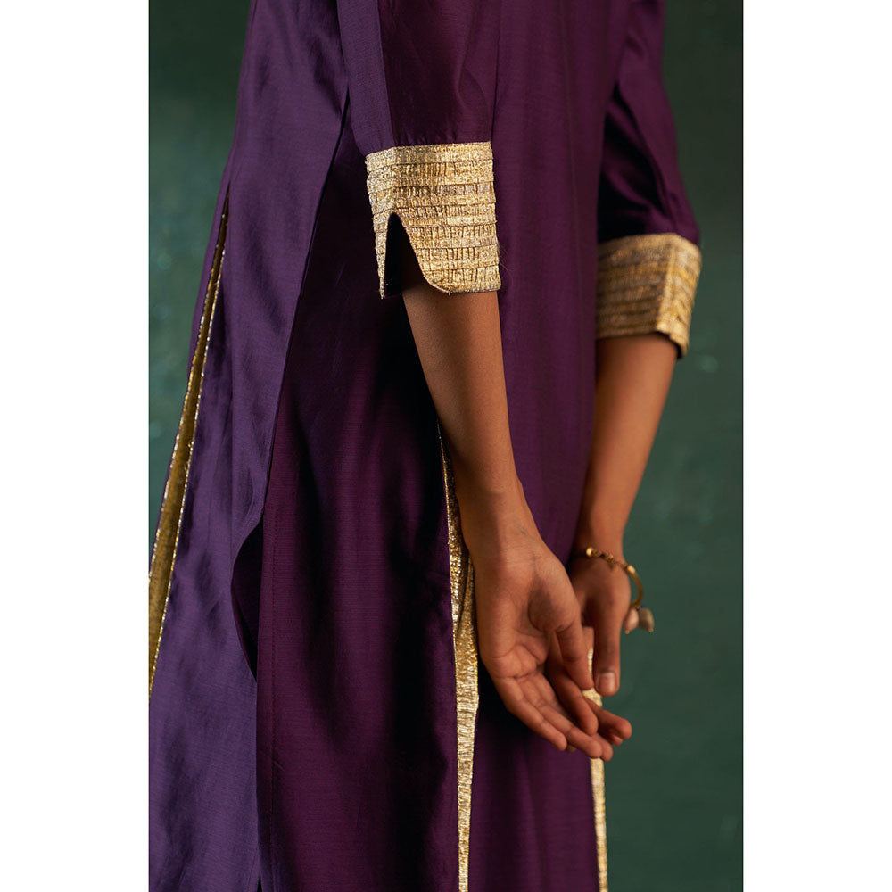 Charkhee Midas Purple Chander Kurta with Pant & Dupatta (Set of 3)