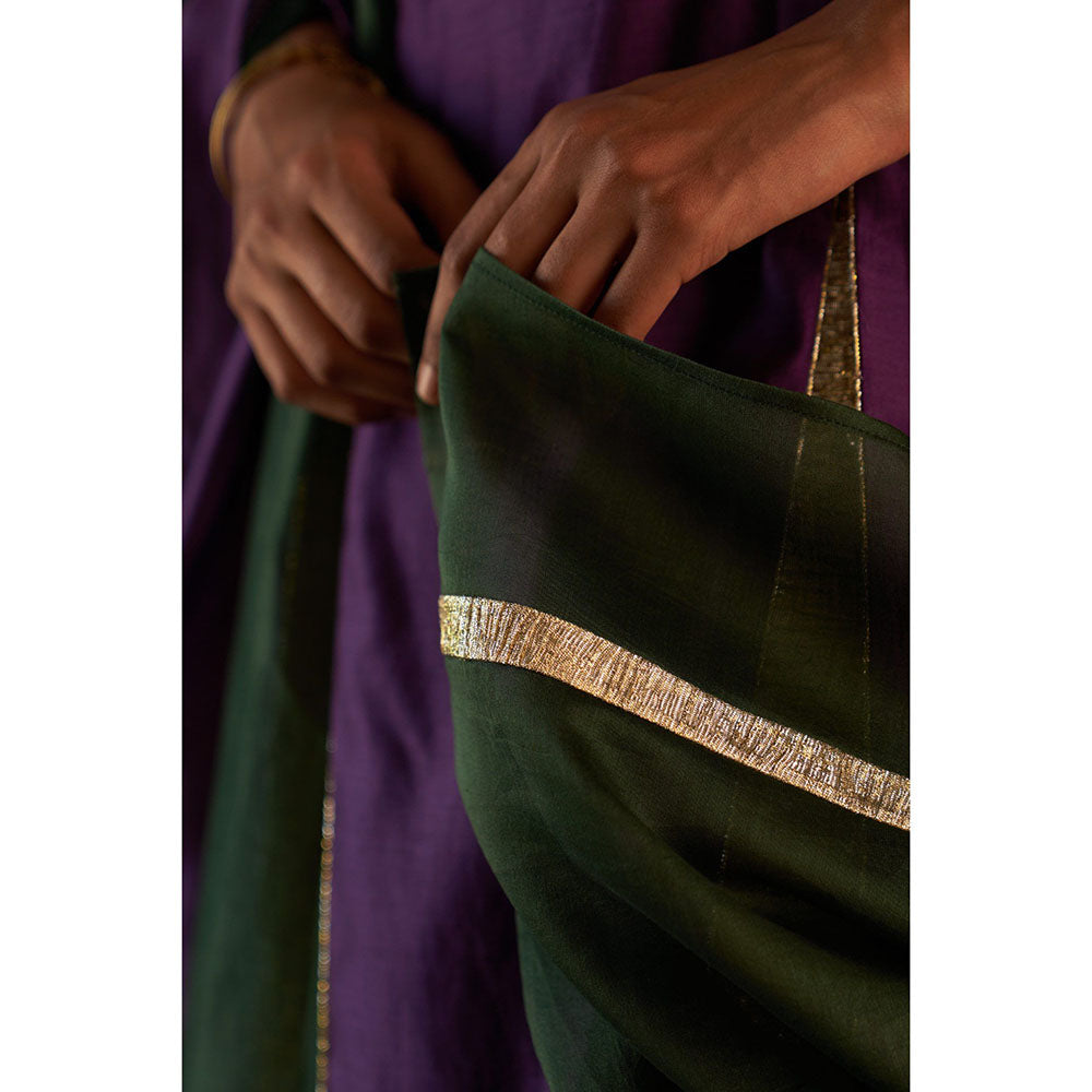 Charkhee Midas Purple Chander Kurta with Pant & Dupatta (Set of 3)