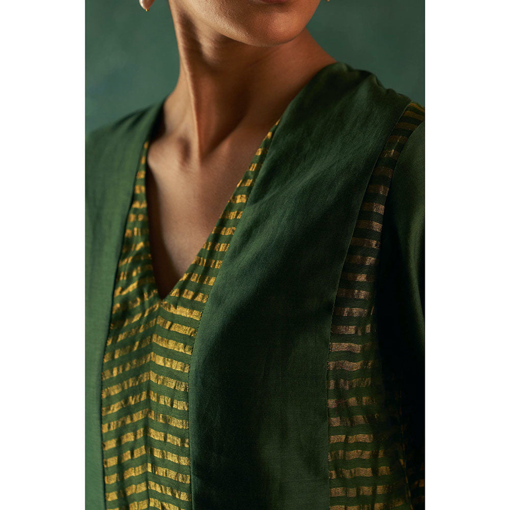 Charkhee Midas Deep Green Chander Kurta with Pant & Dupatta (Set of 3)