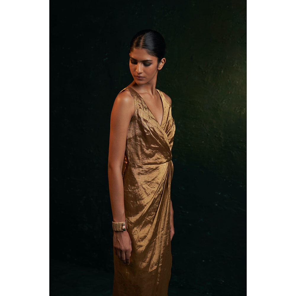 Charkhee Midas Gold Tissue Maxi Dress