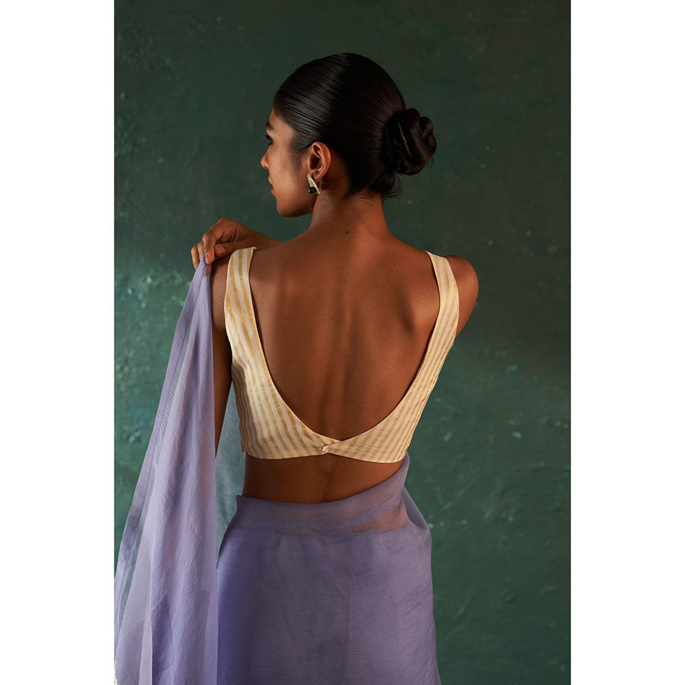 Charkhee Midas Purple Saree With Tissue Stripe Blouse