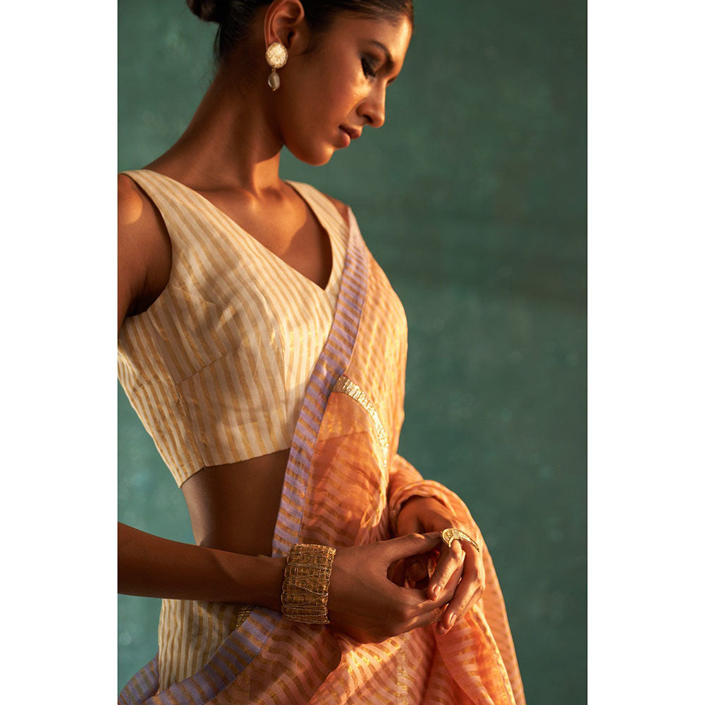 Charkhee Midas Old Ivory Silk Tissue Saree With Bouse