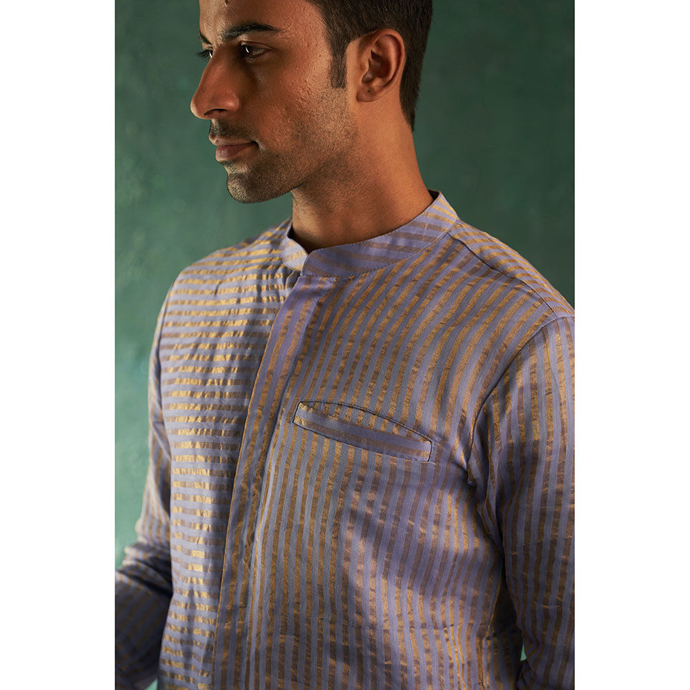 Charkhee Midas Lavender Tissue Stripe Kurta With Pyjama (Set of 2)