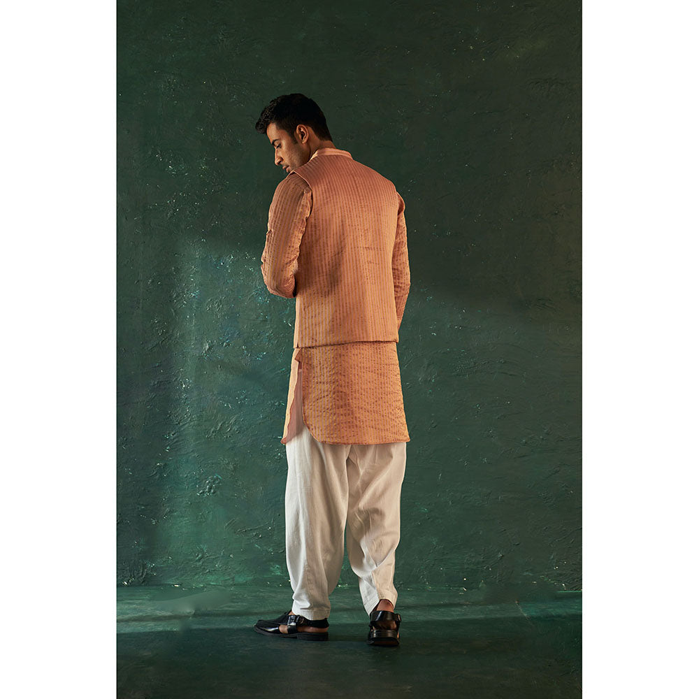 Charkhee Midas Rose Gold Tissue Stripe Nehru Jacket