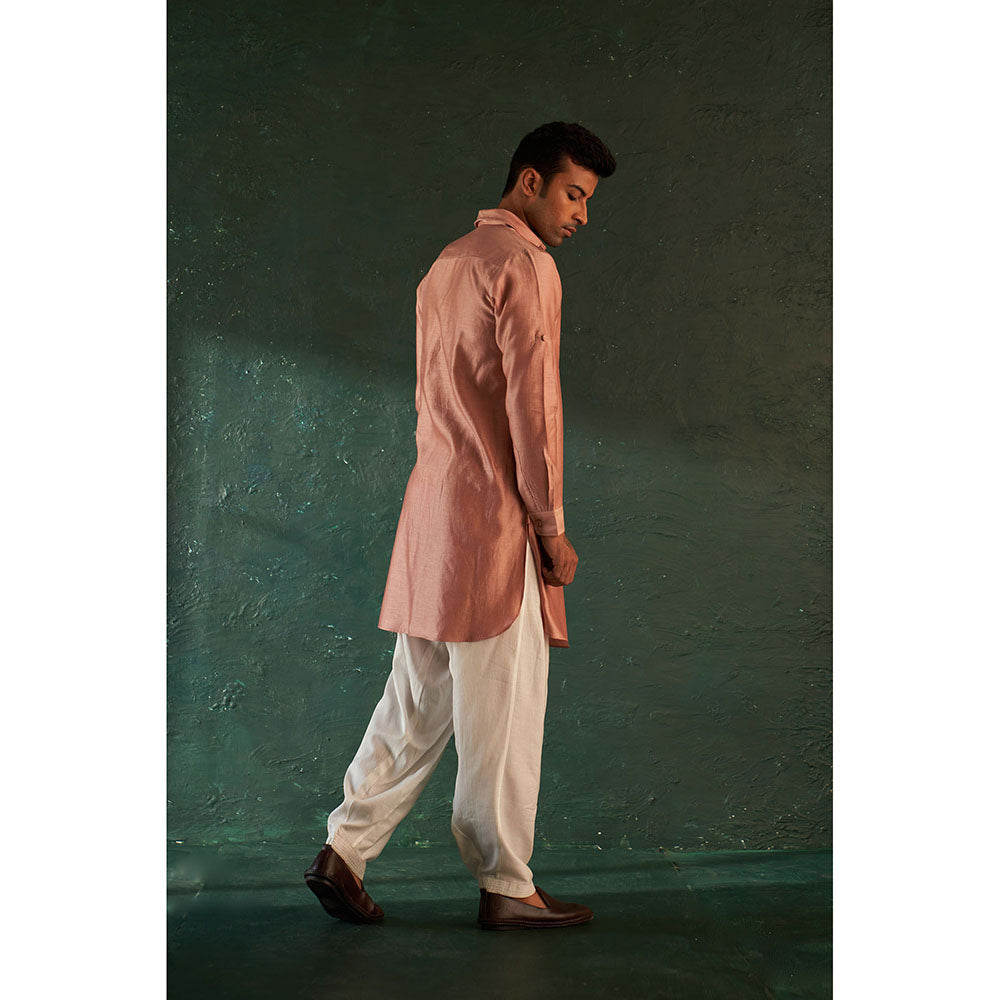 Charkhee Mens Rose Pink Pathani Kurta With Salwar And Jacket (Set of 3)