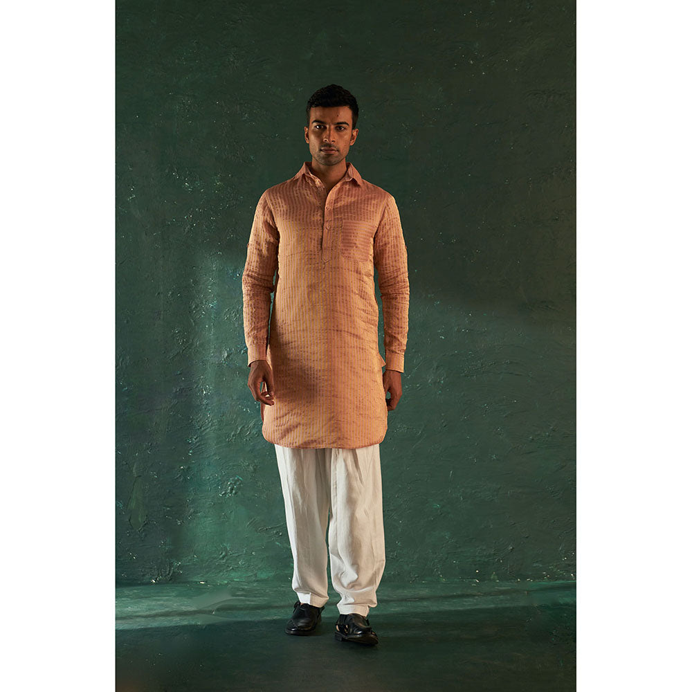 Charkhee Mens Rose Pink Stripe Pathani Kurta With Salwar And Jacket (Set of 3)