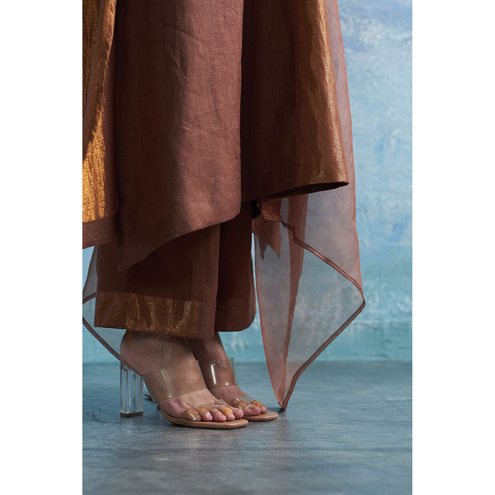 Charkhee Aura Woody Brown Kurta with Pant and Dupatta (Set of 3)