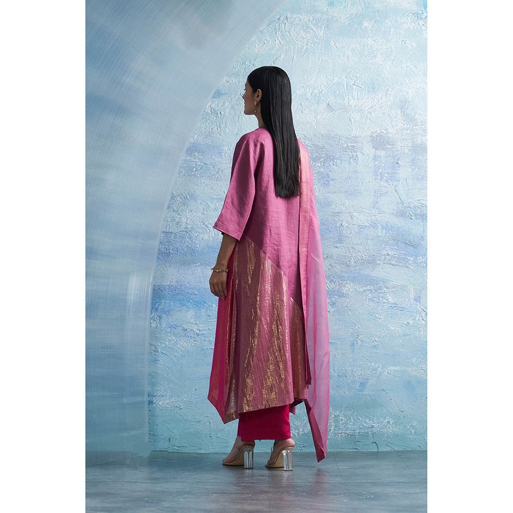 Charkhee Grape Purple Asymmetric Kurta with Palazzo and Dupatta (Set of 3)