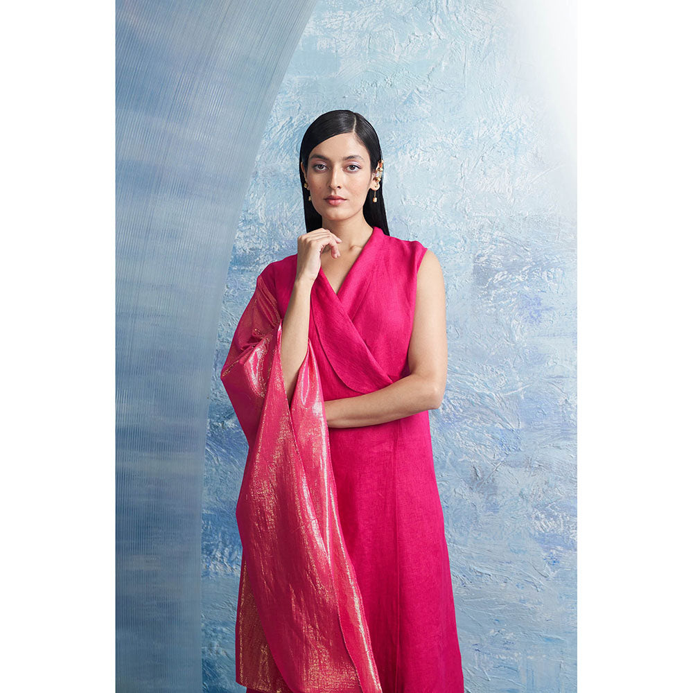 Charkhee Aura Fuchsia Pink Wrap Kurta with Pant (Set of 2)