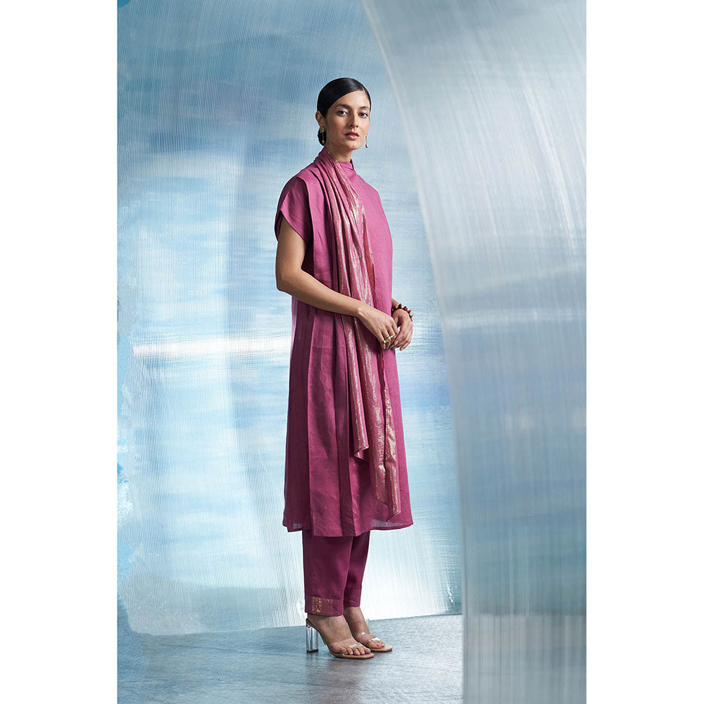 Charkhee Aura Grape Purple Drape Scarf Kurta with Pant (Set of 2)